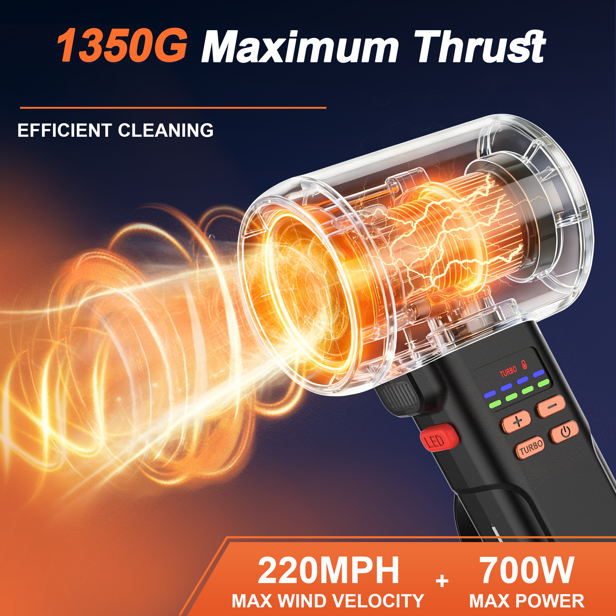 VortLab 730PRO Car Blower for Drying Cordless | Up to 260MPH 740CFM Turbo - Orange