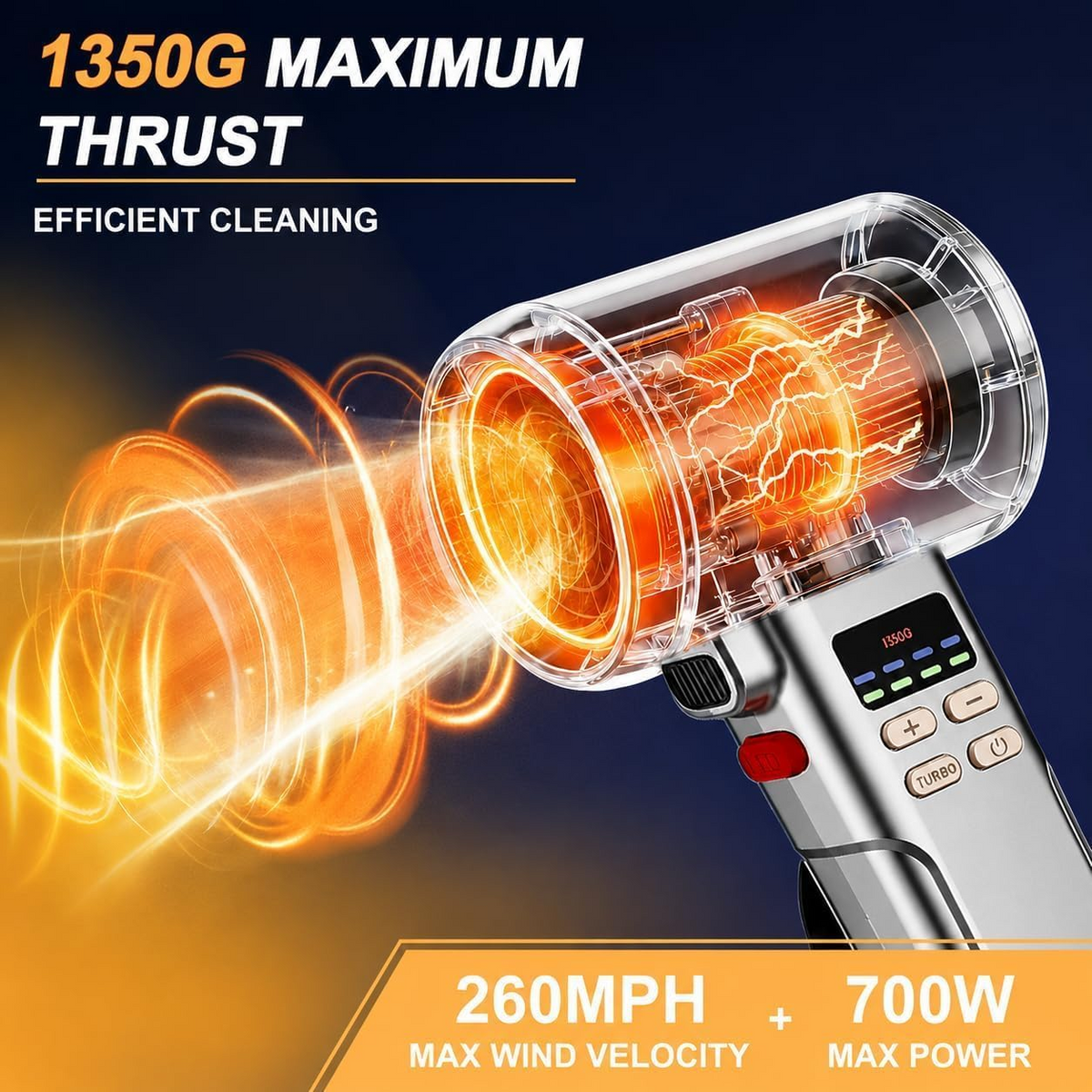 VortLab 730PRO Car Blower for Drying Cordless | Up to 260MPH 740CFM Turbo Dryer Air Leaf Blower | Detachable Handle, 3.5H Type-C 2A Fast Charge, 5 Speeds, for Car/Hood/Yard/Sawdust/Fluffy Snow